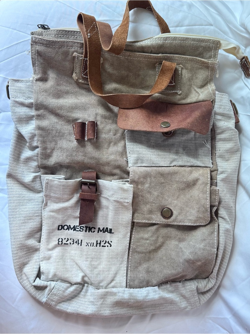 Nomad Way Messenger Bag Canvas Brown Strap Multi Pocket Domestic Mail Print Boho